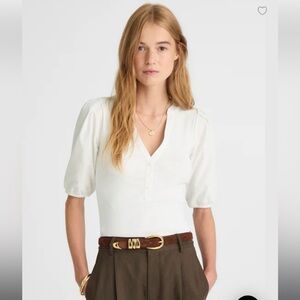 Madewell XXS White Puff-Sleeve Henley Knit Top NWT